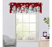 Surwin Blackout Short Curtains for Small Windows, Red Christmas Cafe Curtain Kitchen Curtains Rod Pocket 1 Panel Valance for Living Room Bedroom Bathroom (137x45cm,snowman party)