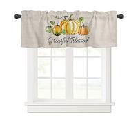 Surwin Blackout Short Curtains for Small Windows, Thanksgiving Day Pumpkin Cafe Curtain Kitchen Curtains Rod Pocket 1 Panel Valance for Living Room Bedroom Bathroom (green pumpkin,137x45cm)