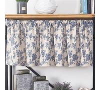 Surwin Blackout Short Curtains for Small Windows, Vintage Flower Cafe Curtain Kitchen Curtains Rod Pocket 1 Panel Valance for Living Room Bedroom Bathroom (60x150cm,Blue flowers)