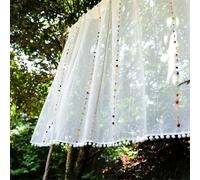 Surwin Blackout Short Curtains for Small Windows, White Cotton Linen Curtain Kitchen Curtains Rod Pocket 1 Panel Valance Romantic for Living Room, Bedroom, Bathroom (Rainbow,100x250cm)