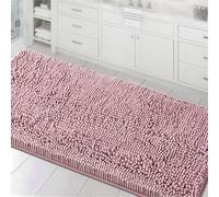 Surwin Chenille Bath Mat Non Slip Lengthen, Simple Solid Color Soft Fluffy Large Bathroom Mat Super Absorbent Bathmat Machine Washable & Quick Dry Bath Rug for Bathroom, Shower (Pink,60x120cm)