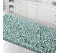 Surwin Chenille Bath Mat Non Slip Lengthen, Simple Solid Color Soft Fluffy Large Bathroom Mat Super Absorbent Bathmat Machine Washable & Quick Dry Bath Rug for Bathroom, Shower (Green,60x120cm)