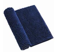 Surwin Chenille Bath Mat Non Slip, Luxurious Soft Fluffy Large Bathroom Mat Super Absorbent Bathmat Machine Washable & Quick Dry Bath Rug for Bathroom, Shower (Navy,50x140cm)
