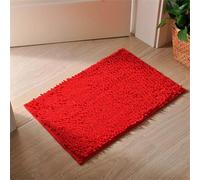 Surwin Chenille Bath Mat Non Slip, Soft Fluffy Large Bathroom Mat Grace Solid Color Super Absorbent Bathmat Machine Washable & Quick Dry Bath Rug for Bathroom, Shower (Red,50x80cm)