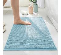 Surwin Chenille Bath Mat Non Slip, Solid Color Luxurious Soft Fluffy Large Bathroom Mat Super Absorbent Bathmat Quick Dry Machine Washable Bath Rug for Bathroom, Shower (Blue,40x60cm)