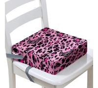 Surwin Children's Booster Seat Cartoon Leopard Print Booster Seat Dining Chair with Lock, Dismountable Adjustable Booster Seat for Dining Chair Portable Travel Booster Cushion (Rose Red,32x32x8cm)