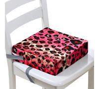 Surwin Children's Booster Seat Cartoon Leopard Print Booster Seat Dining Chair with Lock, Dismountable Adjustable Booster Seat for Dining Chair Portable Travel Booster Cushion (Red,40x40x10cm)