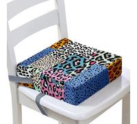 Surwin Children's Booster Seat Cartoon Leopard Print Booster Seat Dining Chair with Lock, Dismountable Adjustable Booster Seat for Dining Chair Portable Travel Booster Cushion (Colorblock,40x40x10cm)