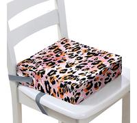 Surwin Children's Booster Seat Cartoon Leopard Print Booster Seat Dining Chair with Lock, Dismountable Adjustable Booster Seat for Dining Chair Portable Travel Booster Cushion (Orange,40x40x10cm)
