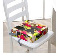 Surwin Children's Booster Seat Colorful Graffiti Booster Seat Dining Chair with Lock, Dismountable & Adjustable Toddler Booster Cushion for Dining Chair Portable Travel (Geometry,32x32x8cm)