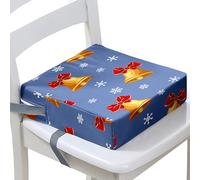 Surwin Christmas Children's Booster Seat Booster Seat Dining Chair with Lock, Dismountable Adjustable Booster Seat for Dining Chair Portable Travel Booster Cushion (Golden Bell,32x32x8cm)