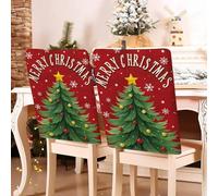 Surwin Christmas Dining Chair Back Covers Set of 8 6 4 2, Nordic Christmas Dining Chair Decorations Back Covers Slipcovers for Kitchen Room Xmas Party Holiday Decor (Stars,4pcs)