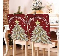 Surwin Christmas Dining Chair Back Covers Set of 8 6 4 2, Nordic Christmas Dining Chair Decorations Back Covers Slipcovers for Kitchen Room Xmas Party Holiday Decor (Tree,4pcs)