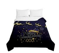 Surwin Christmas Embossed Quilted Bedspreads Single Double Super King Bed, 3D Print Bedspread Quilt Bed Throws Blanket Lightweight Coverlet Microfiber All Season Comforter (Christmas deer,130x150cm)