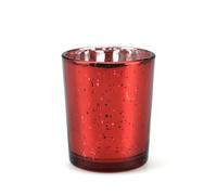 Surwin Christmas Glass Tea Light Candle Holder, Set of 6/12 Clear Tealight Small Votive Candle Holders Starry Sky for Wedding Table Centerpiece Christmas Party Home Decorations (6pc,Red)