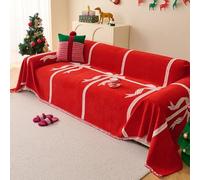 Surwin Christmas Print Throws for Sofas, Large Sofa Cover, Slipcovers for L Shape with Fringed, Universal Corner Couch Covers for Chair, Settees, Armchair (Red A,180x260cm)
