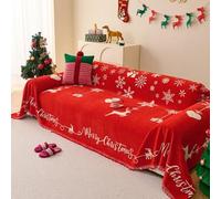 Surwin Christmas Print Throws for Sofas, Large Sofa Cover, Slipcovers for L Shape with Fringed, Universal Corner Couch Covers for Chair, Settees, Armchair (Red C,180x340cm)