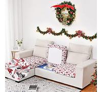 Surwin Christmas Sofa Cushion Cover Couch Seat Covers Red Green White Sofa Seat Cushion Slipcovers Sofa Cover, High Stretch Polyester Fabric Washable Furniture Protector (Red Reindeer,2 Seat)
