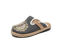Surwin Clogs Women, Summer Non-Slip Sole Beach Clogs, Slip On Wide Fit Sandals for Women, Ethnic Style Embroidered Ladies Sandals for Garden Kitchen Backyard Outdoor (Mandala Gray,6)