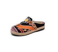Surwin Clogs Women, Summer Non-Slip Sole Beach Clogs, Slip On Wide Fit Sandals for Women, Ethnic Style Embroidered Ladies Sandals for Garden Kitchen Backyard Outdoor (Chinese Style Black,3.5)