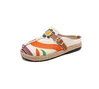 Surwin Clogs Women, Summer Non-Slip Sole Beach Clogs, Slip On Wide Fit Sandals for Women, Ethnic Style Embroidered Ladies Sandals for Garden Kitchen Backyard Outdoor (Chinese Style Beige,3.5)