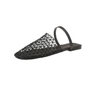 Surwin Closed Toe Slippers Women, Summer Weaving Openwork Mesh Slip-On Casual Sandals for Women, Flat Comfortable Non-Slip Womens Mules Sliders, for Spa Hotel Guest Travel Beach Indoor (Black,5.5)