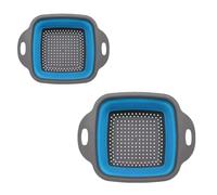 Surwin Collapsible Colanders, 2 PCS Square Silicone Colander, Foldable Filter Drain Baskets, Kitchen Strainer for Draining Fruits Pasta Vegetable Colanders (Blue)