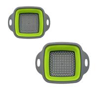 Surwin Collapsible Colanders, 2 PCS Square Silicone Colander, Foldable Filter Drain Baskets, Kitchen Strainer for Draining Fruits Pasta Vegetable Colanders (Green)