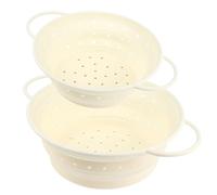 Surwin Collapsible Colanders, 2Pcs Silicone Colander Foldable Filter Drain Baskets Kitchen Strainer for Draining Pasta Fruits Vegetable Colanders (Beige)