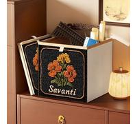 Surwin Collapsible Storage Boxes, Embroidered Floral Pattern Oxford Fabric Storage Cube Unit Large Organiser Basket Bin Drawers Containers for Closet Shelf Utility Room (Brown 4,13x15x13in)