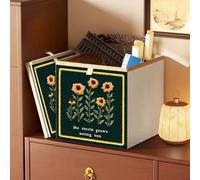 Surwin Collapsible Storage Boxes, Embroidered Floral Pattern Oxford Fabric Storage Cube Unit Large Organiser Basket Bin Drawers Containers for Closet Shelf Utility Room (Green 4,13x13x13in)