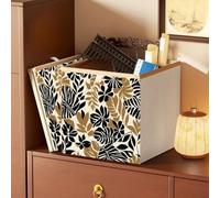 Surwin Collapsible Storage Boxes, Nordic Abstract Floral Oxford Fabric Storage Cube Unit, Organiser Basket Bin Drawers Containers for Closet Shelf Home Utility Room (Khaki,11.8x11.8x11.8in)