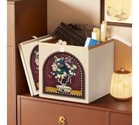 Surwin Collapsible Storage Boxes, Oxford Fabric Storage Cube Unit, French Vintage Style Organiser Basket Bin Drawers Containers for Closet Shelf Home Utility Room (Potted plant,11.8x11.8x11.8in)