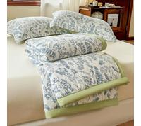 Surwin Coverless Duvet 2.5 Tog Summer Cooling Quilt Pastoral Style Floral Print Soft Cosy Microfiber Cool Quilted Bedspreads Single Double King Size Bed for All Seasons (Blue grass,180x200cm)