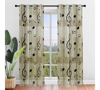 Surwin Curtains for Bedroom,Colorful Music Print 2 Panels Voile Curtain,Semi Transparent Eyelet Sheer Curtains,Living Room Balcony Home Decorative Net Curtains forWindows (Retro,W22xL37Inch)