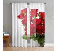Surwin Curtains for Bedroom, Floral Plant Style Pattern 2 Panels Voile Curtain, Semi Transparent Sheer Curtains, Living Room Balcony Home Decorative Net Curtains for Windows (Rose,W55xL108Inch)