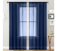 Surwin Curtains for Bedroom, Japanese Solid Color 2 Panels Voile Curtain, Semi Transparent Sheer Curtains, Living Room Balcony Home Decorative Net Curtains for Windows (Navy Blue,100x130cm)