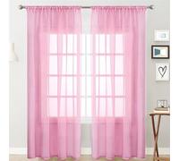 Surwin Curtains for Bedroom, Japanese Solid Color 2 Panels Voile Curtain, Semi Transparent Sheer Curtains, Living Room Balcony Home Decorative Net Curtains for Windows (Pink,100x130cm)