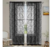 Surwin Curtains for Bedroom, Lace Solid Color 2 Panels Voile Curtain, Semi Transparent Sheer Curtains, Living Room Balcony Home Decorative Net Curtains for Windows (Black,150x250cm)