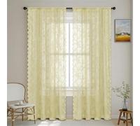 Surwin Curtains for Bedroom, Lace Solid Color 2 Panels Voile Curtain, Semi Transparent Sheer Curtains, Living Room Balcony Home Decorative Net Curtains for Windows (Light Yellow,100x200cm)