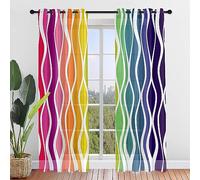 Surwin Curtains for Bedroom, Rainbow Print 2 Panels Voile Curtain, Semi Transparent Eyelet Sheer Curtains, Living Room Balcony Home Decorative Net Curtains for Windows (Wavy rainbow,W52xL72Inch)