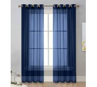 Surwin Curtains for Bedroom, Solid Color 2 Panels Voile Curtain, Semi Transparent Eyelet Sheer Curtains, Living Room Balcony Home Decorative Net Curtains for Windows (W52xL94.5Inch,Navy Blue)