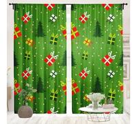 Surwin Curtains for Bedroom, Winter 3D Christmas 2 Panels Voile Curtain, Semi Transparent Sheer Curtains, Living Room Balcony Home Decorative Net Curtains for Windows, W22xL37Inch