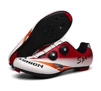 Surwin Cycling Shoes Mens Womens 5.5-11UK, Fashion Unisex Road Bikes Shoe Mountain Bikes Shoes with SPD, Breathable Anti-Slip Cleats Compatible Pedal for Indoor Outdoor (Red,9)