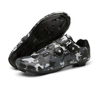 Surwin Cycling Shoes Mens Womens, Fashion Camouflage Unisex Road Bikes Shoe Mountain Bikes Shoes with SPD, Breathable Anti-Slip Cleats Compatible Pedal for Indoor Outdoor (Gray,8)