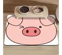 Surwin Dog Feeding Mat Pet Food Mat Super Absorbent Dog Cat Bowl Mat, Cartoon Animals Pattern Placemat Washable Quick Dry Non Slip Water Dispenser Mat for Messy Drinkers (Pig 1,30x40cm)