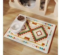 Surwin Dog Feeding Mat Pet Food Mat Super Absorbent Dog Cat Bowl Mat Colorful Bohemian Style Placemat Washable Quick Dry Non Slip Water Dispenser Mat for Messy Drinkers (Red,50x70cm)