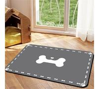Surwin Dog Food Mat Super Absorbent Pet Feeding Mat for Food and Water Bowl, Bone Pattern Pet Placemat Non Slip Quick Dry Dog Water Dispenser Mat to Prevent Water Spills (Gray 1,80x120cm)