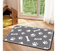 Surwin Dog Food Mat Super Absorbent Pet Feeding Mat for Food and Water Bowl, Bone Pattern Pet Placemat Non Slip Quick Dry Dog Water Dispenser Mat to Prevent Water Spills (Dark gray,80x120cm)