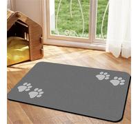 Surwin Dog Food Mat Super Absorbent Pet Feeding Mat for Food and Water Bowl, Dog Paws Pattern Pet Placemat, Non Slip Quick Dry Water Dispenser Mat to Prevent Water Spills (Dark gray,80x120cm)